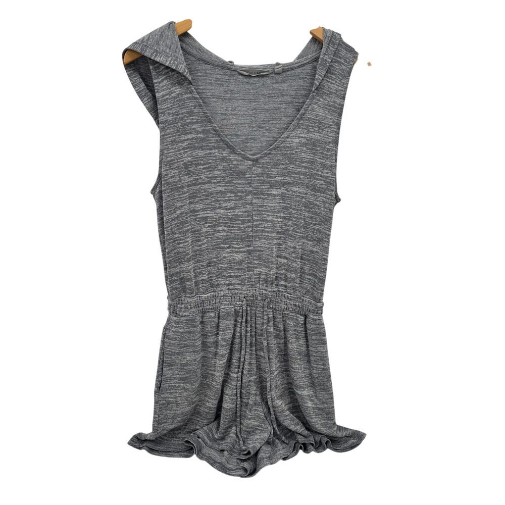 Athleta Hoodie Romper Womens Small Shorts Sleeveless COMFY Heather Gray V-Neck